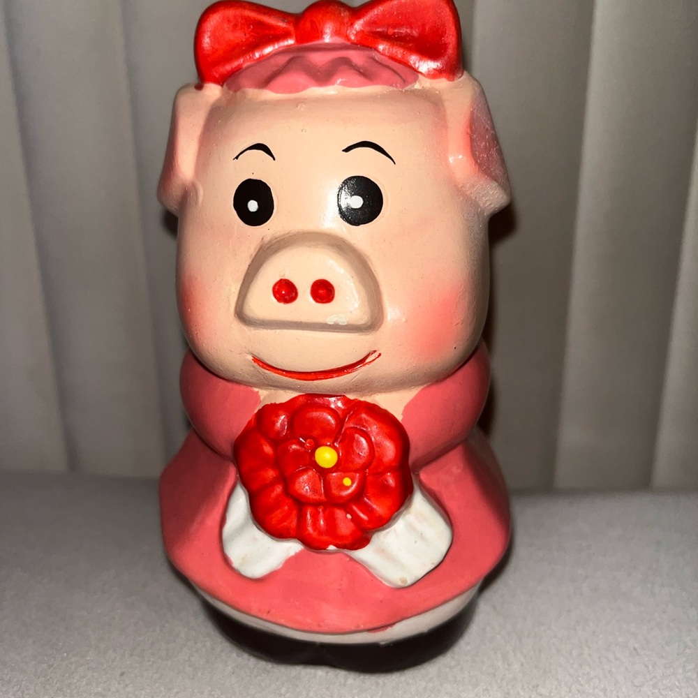 Cute Piggy Bank with Red Bow
